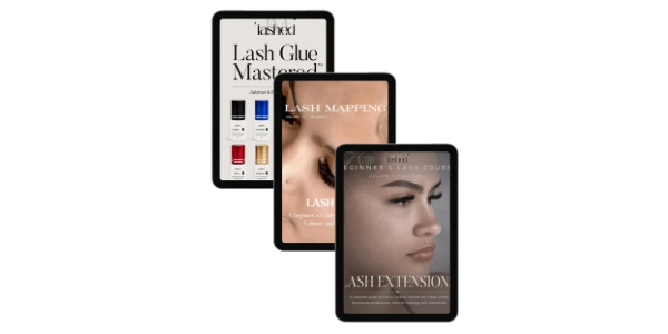 JMLASHED lash tech ebook collection with adhesive, retention, lash mapping, and beginner lash course digital guides.